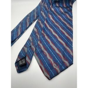 Enrico Rossini Mens Silk Tie Blue Grey Burgundy Abstract Wave Stripe Made Italy